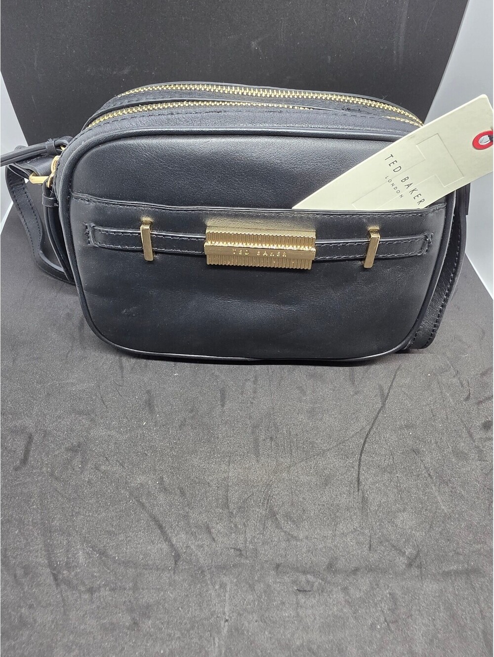 Ted Baker London Black Leather Crossbody Bag with Gold Hardware *NEW*